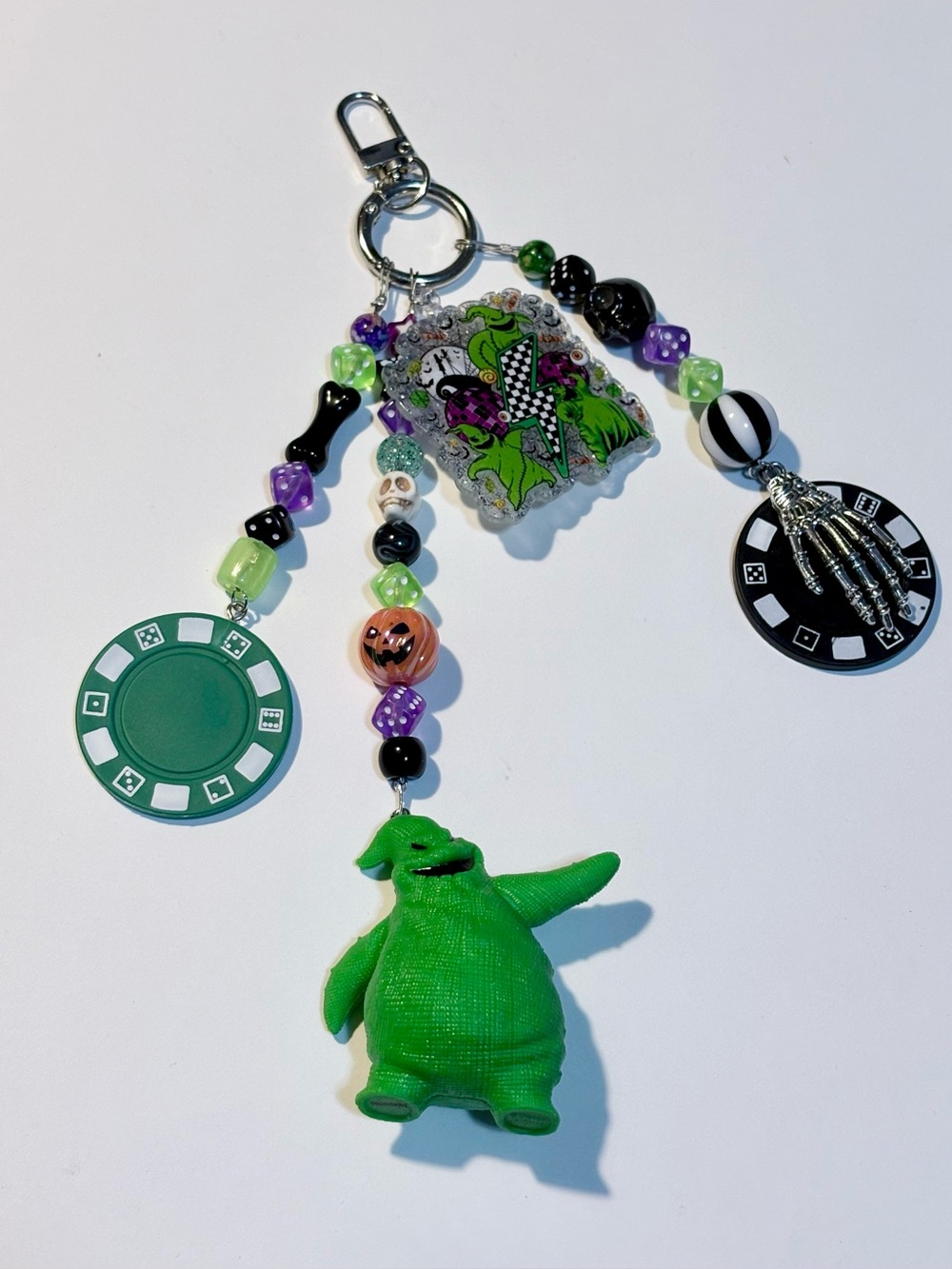 Handmade Green Oogie Boogie Keychain Charm - Halloween Home Art